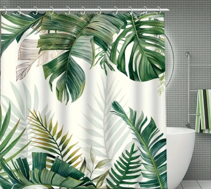 Tropical Green Palm Leaf Shower Curtain
