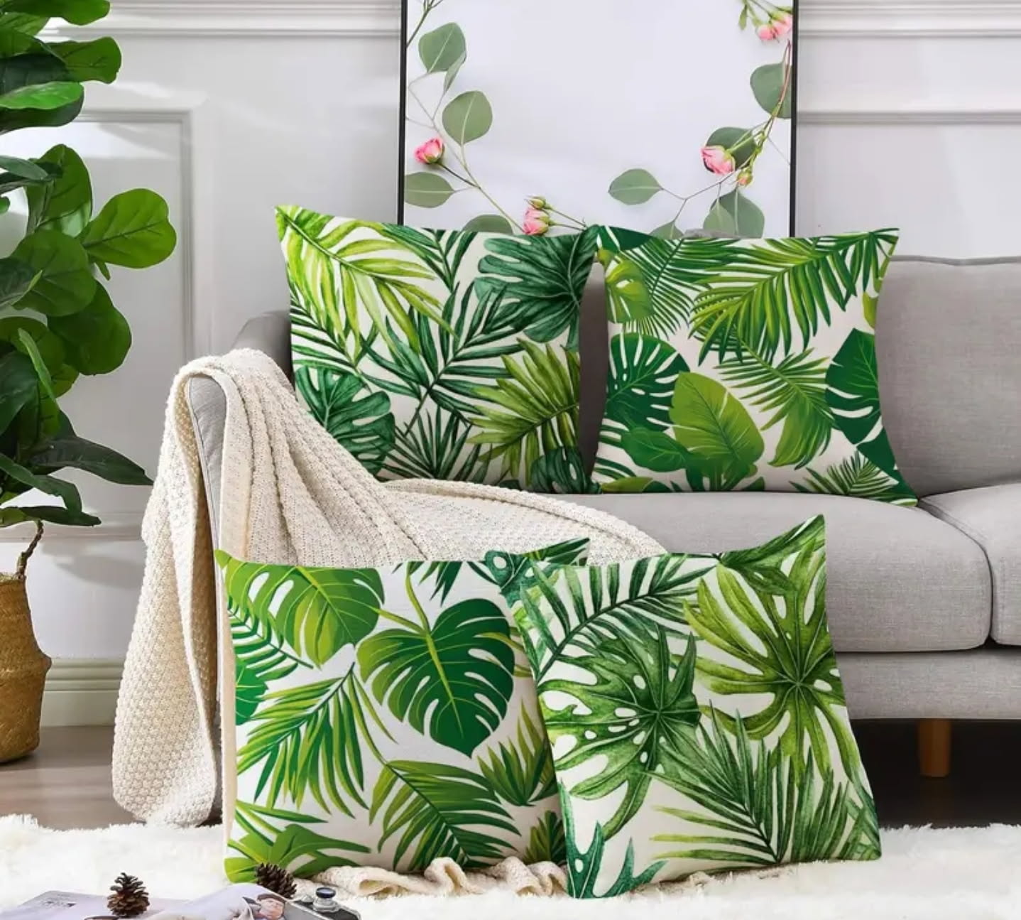 4 Pack Tropical Palm Leaves Throw Pillow Covers