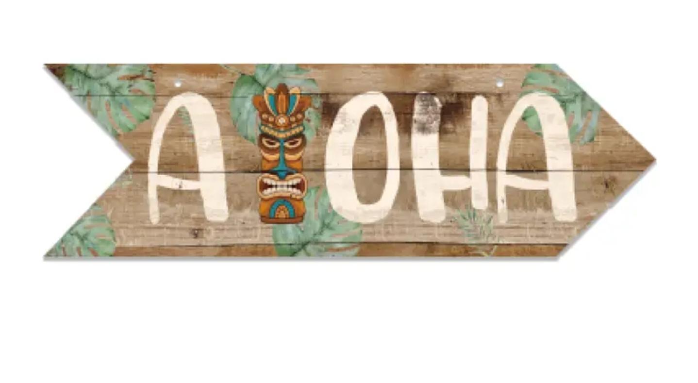 Aloha Wood Sign with Tiki