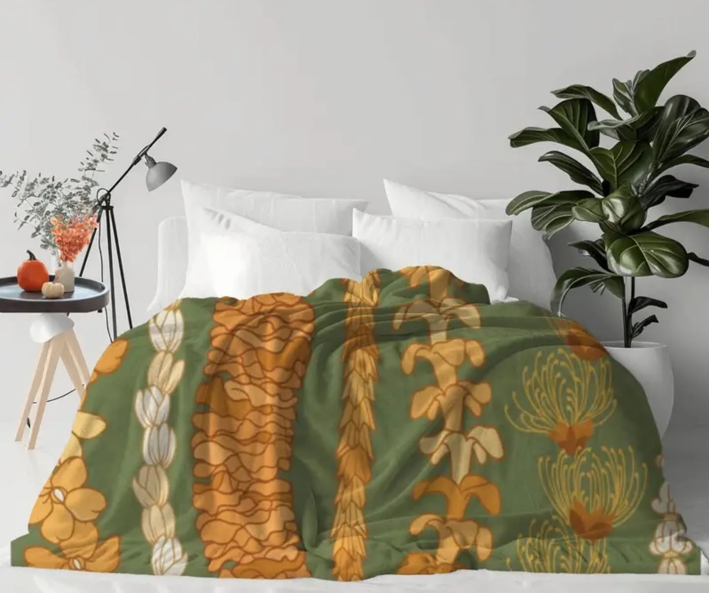 Hawaiian Green and Bronze Lei Blanket