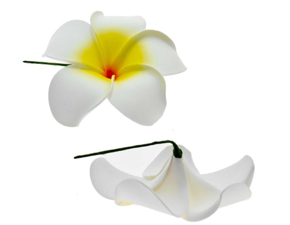 White and Yellow Plumeria Foam Stick Flowers