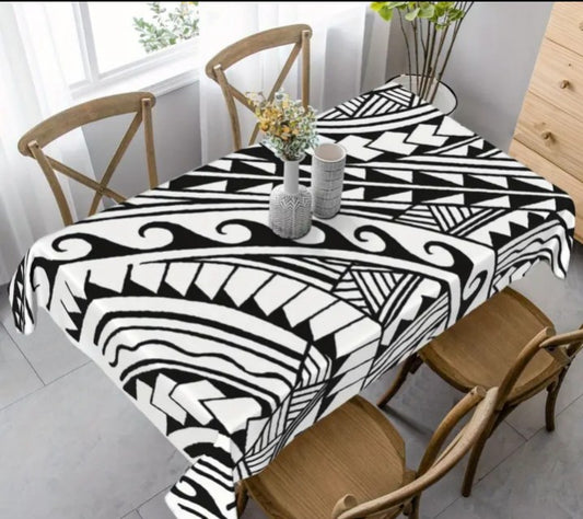 Black'N' White Polynesian Tribal Tablecloth