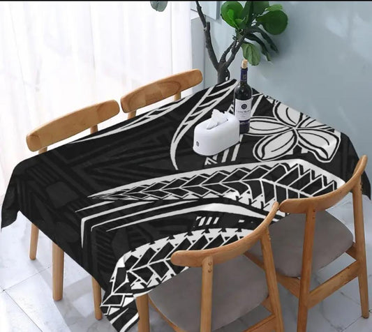 Tribal Black and White Tablecloth with Tiare