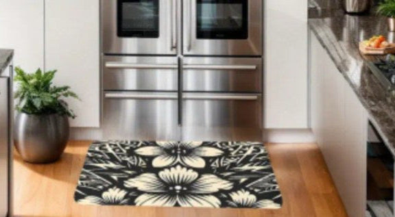 Black and Tan Tropical Mat with Plumerias