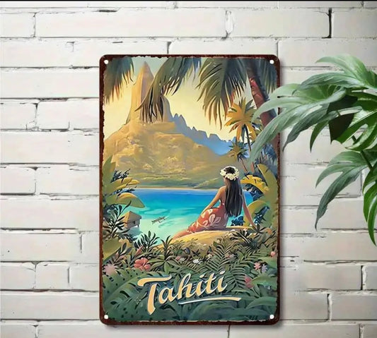 Vintage Tahiti Paradise Metal Sign