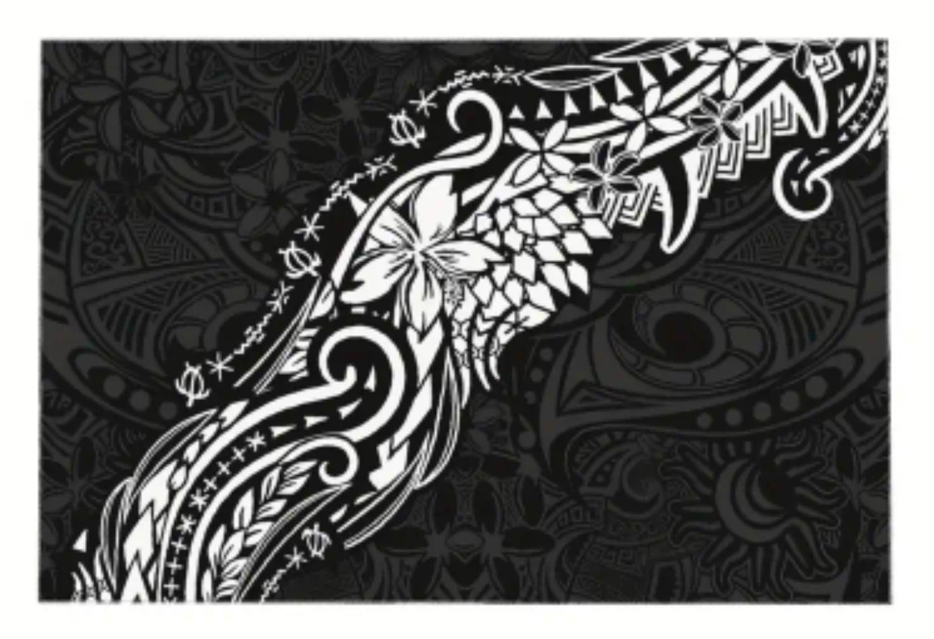 Black and White Tribal and Plumeria Tablecloth