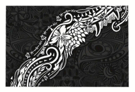 Black and White Tribal and Plumeria Tablecloth