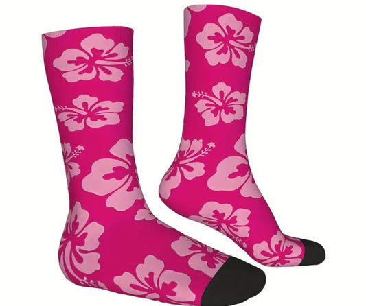 Pretty In Pink Hibiscus Socks