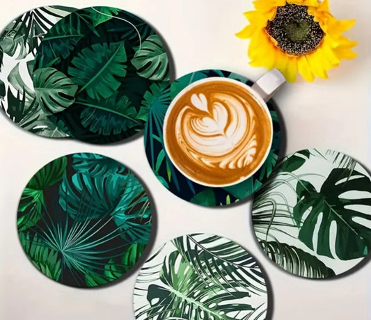 6pk Tropical Palm Leaf Coaster Set