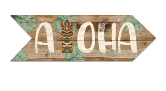 Aloha Wood Sign with Tiki