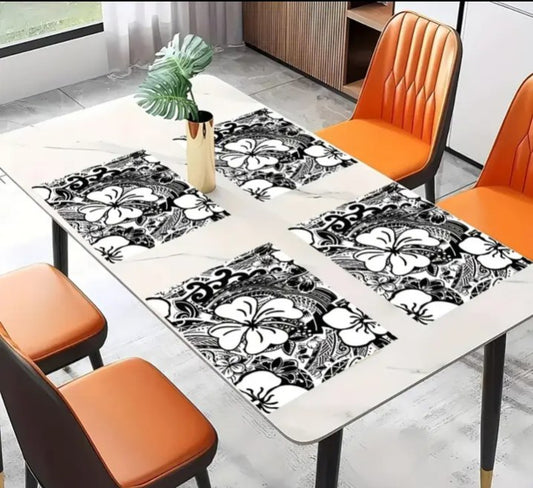 4pk Black and White Tropical Hibiscus Placemat