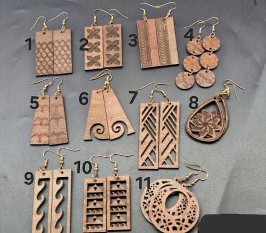 Tribal Design Wood Earrings