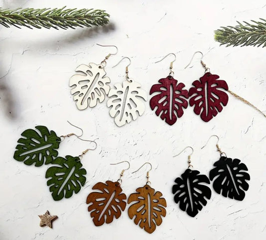 Wood Palm Leaf Earrings